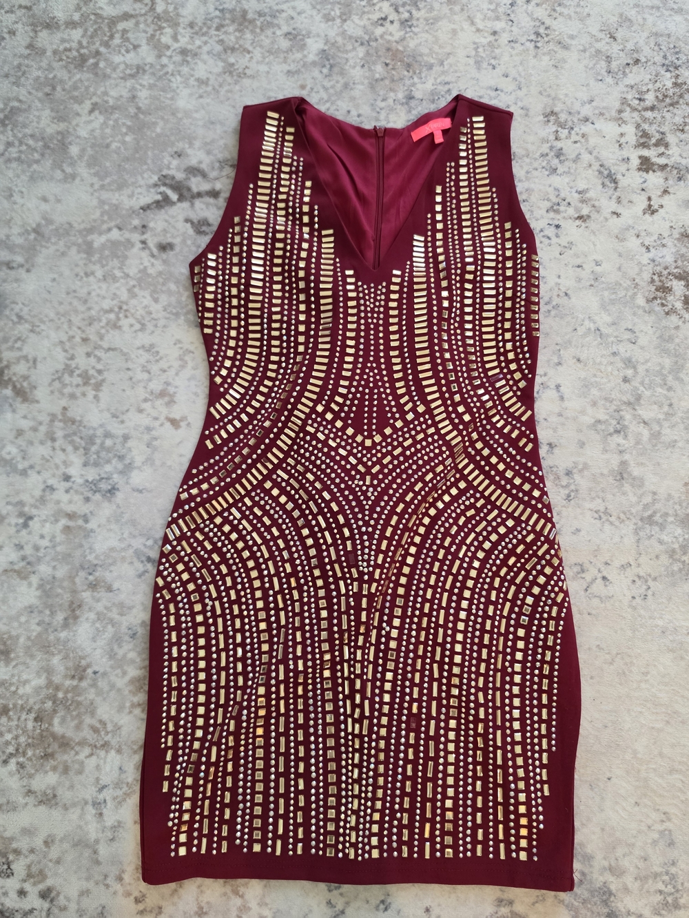 Xtaren Burgundy Dress with Gold Stud Accents
